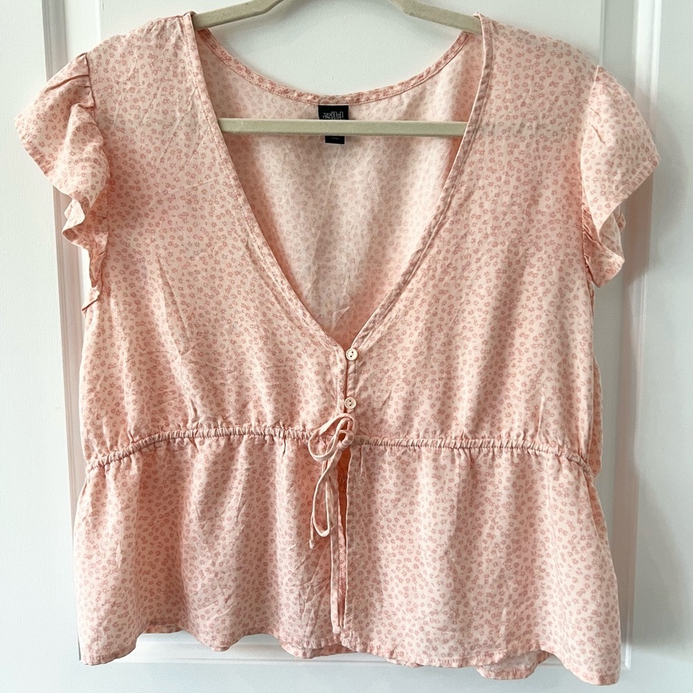 Wild Fable Pink Floral Cropped Front Tie Blouse | Size XXL